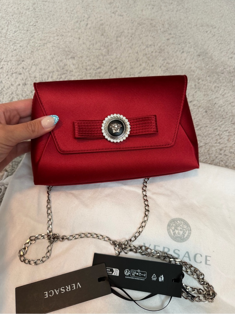 Versace Gianni Ribbon Crystal Small Satin Crossbody Bag!